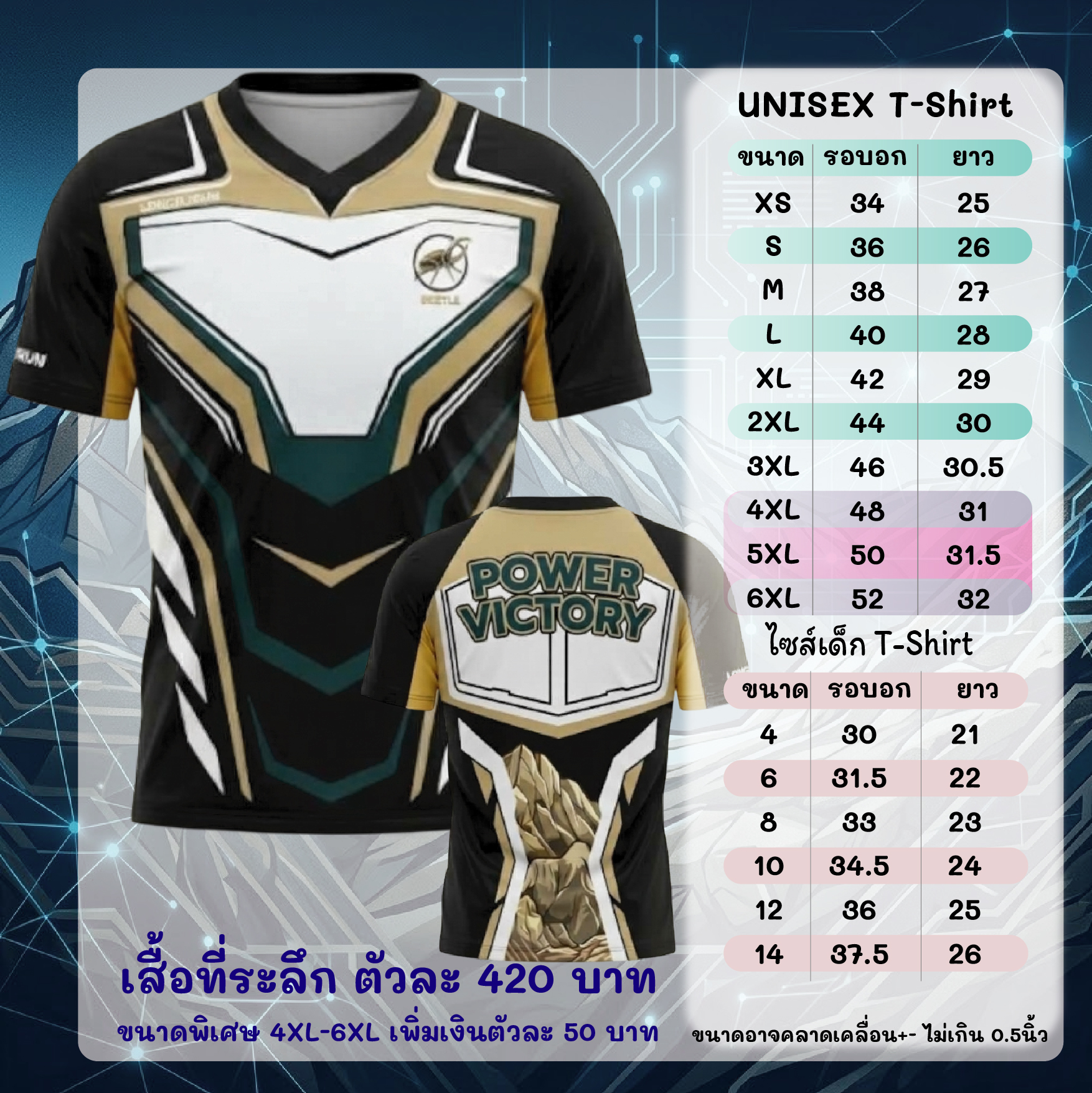 ตารางไซส์เสื้อ